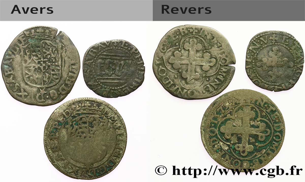 DUCADO DE SABOYA - MANUEL FILIBERTO Lot de 3 monnaies BC