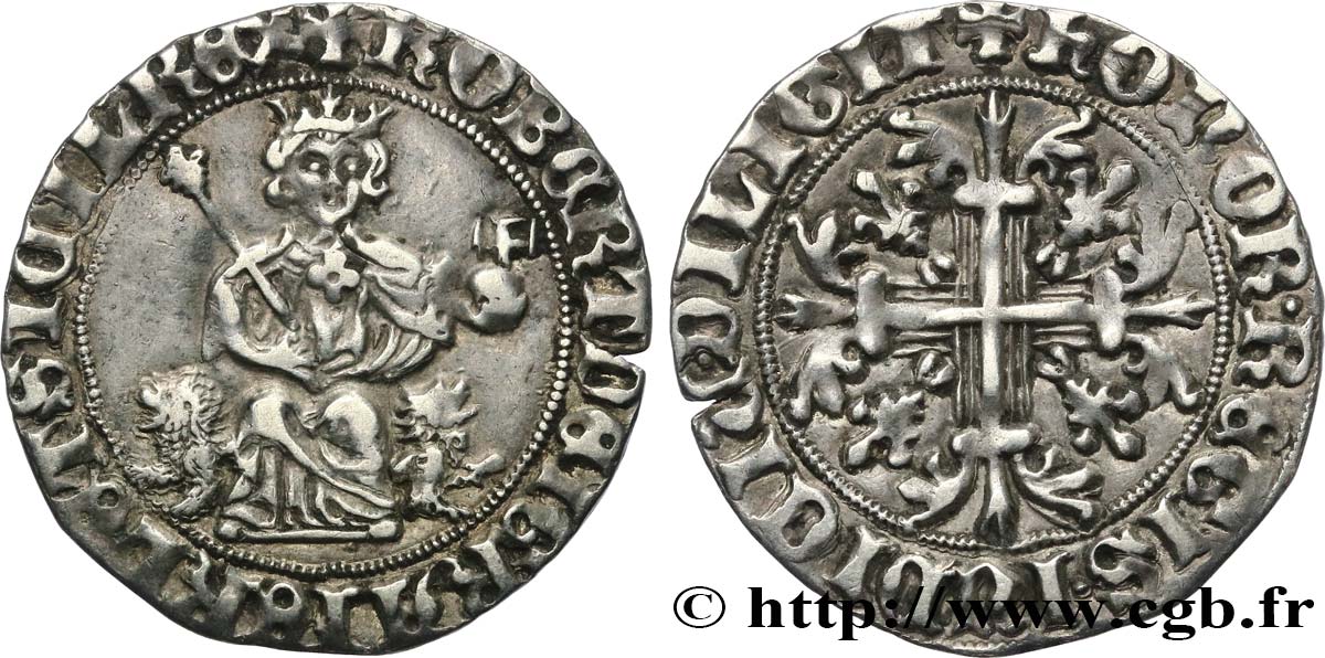 PROVENCE - COMTÉ DE PROVENCE - ROBERT D&nbsp;ANJOU Carlin d&nbsp;argent, gillat ou robert TTB+