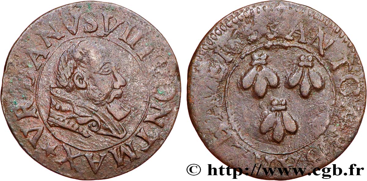 COMTAT-VENAISSIN - AVIGNON - URBAIN VIII (Maffeo Barberini) Double tournois ou quattrino TB+