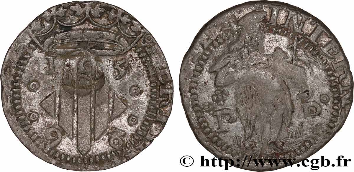 ROUSSILLON - VILLE DE PERPIGNAN - PHILIPPE II D ESPAGNE Double sol de billon TB+