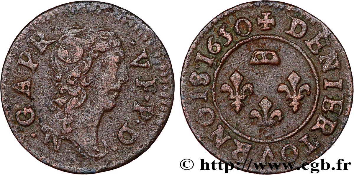 DOMBES - PRINCIPAUTÉ DE DOMBES - GASTON D ORLÉANS Denier tournois, type 9 TTB
