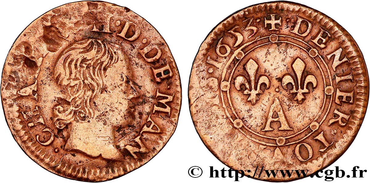 ARDENNES - PRINCIPAUTY OF ARCHES-CHARLEVILLE - CHARLES II OF GONZAGUE Denier tournois, type 3 XF