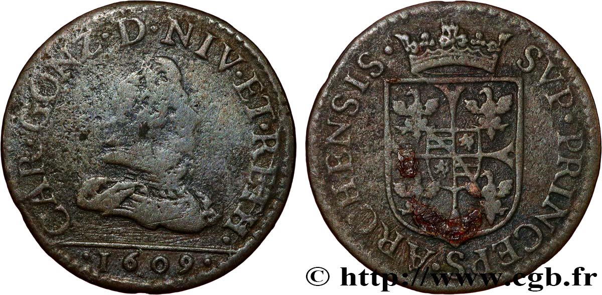 ARDENNES - PRINCIPAUTY OF ARCHES-CHARLEVILLE - CHARLES I OF GONZAGUE Liard, type 2 BC+