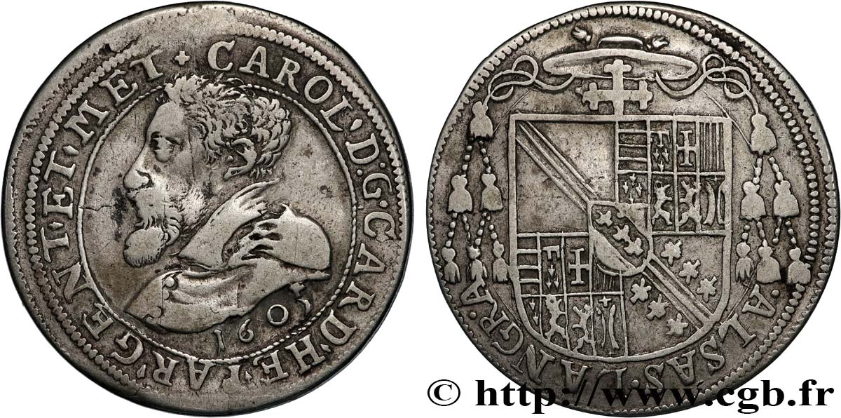 ALSACE - BISHOPRIC OF STRASBOURG AND METZ - CHARLES II OF LORRAINE-VAUDÉMONT Teston ou quart de thaler VF