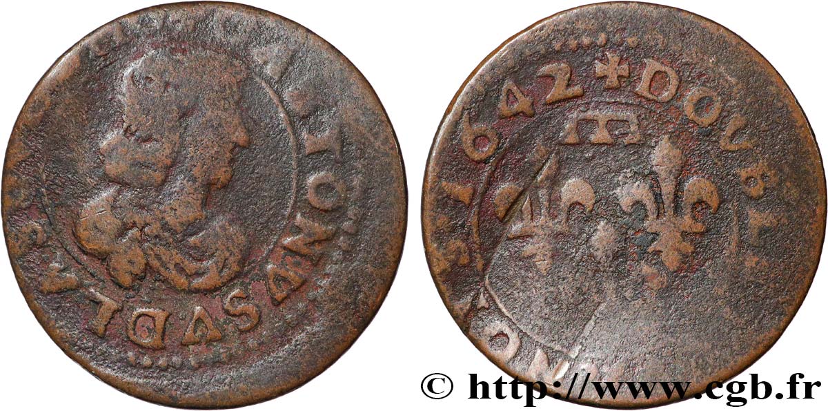 DOMBES - PRINCIPAUTÉ DE DOMBES - GASTON D ORLÉANS Double tournois, type 16 TB+
