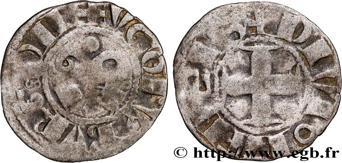 BOURGOGNE - DUCHÉ DE BOURGOGNE - HUGUES III ET HUGUES IV Denier TB