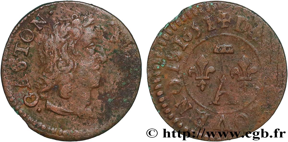 PRINCIPAUTY OF DOMBES - GASTON OF ORLEANS Denier tournois, type 6 S