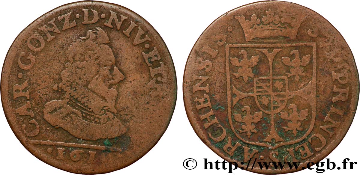 ARDENNES - PRINCIPAUTÉ SOUVERAINE D&nbsp;ARCHES-CHARLEVILLE - CHARLES Ier DE GONZAGUE Liard, type 4 TB+