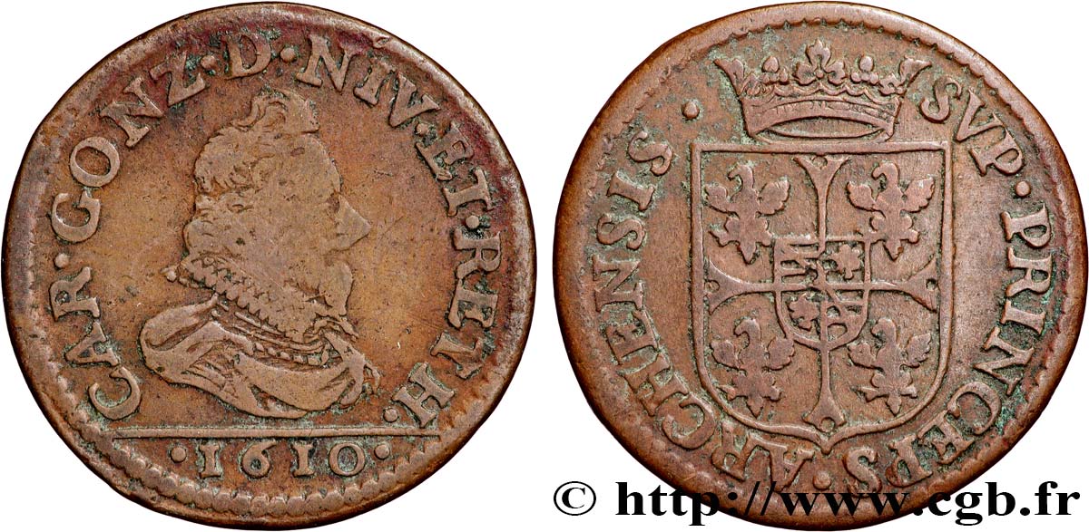 ARDENNES - PRINCIPAUTÉ SOUVERAINE D&nbsp;ARCHES-CHARLEVILLE - CHARLES Ier DE GONZAGUE Liard, type 3A TB+