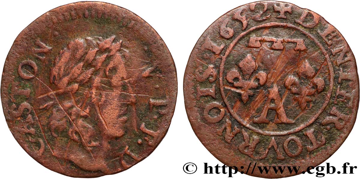 DOMBES - PRINCIPAUTÉ DE DOMBES - GASTON D ORLÉANS Denier tournois, type 13 TB+
