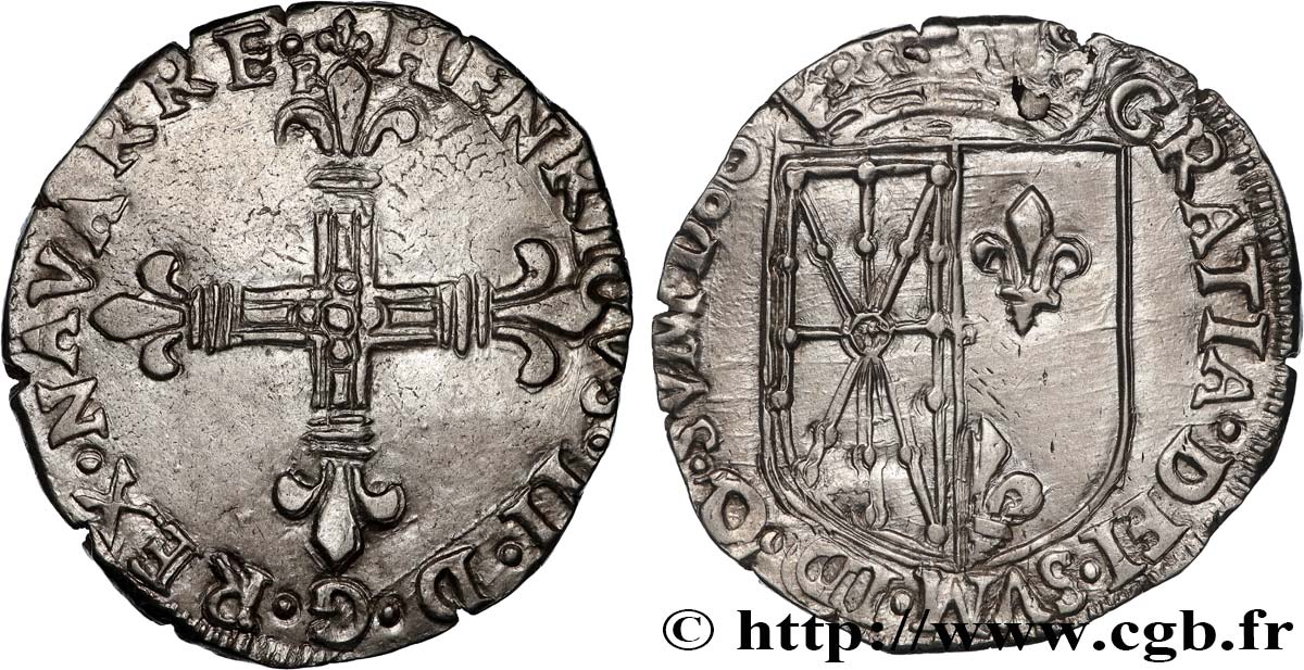 NAVARRE-BÉARN - HENRI III DE NAVARRE, II DE BÉARN Quart d écu de Navarre TTB+