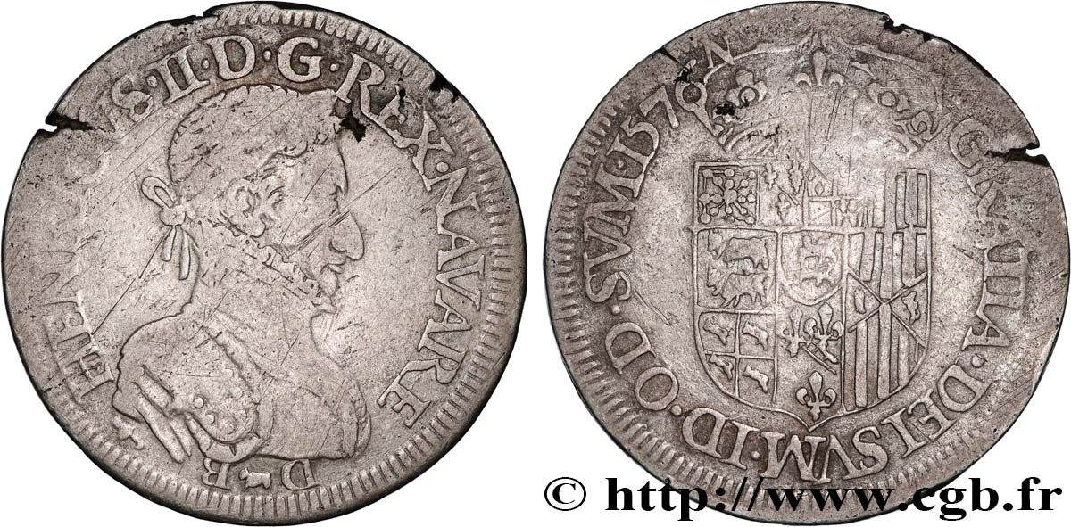 NAVARRE-BÉARN - HENRI III DE NAVARRE, II DE BÉARN Teston TB+