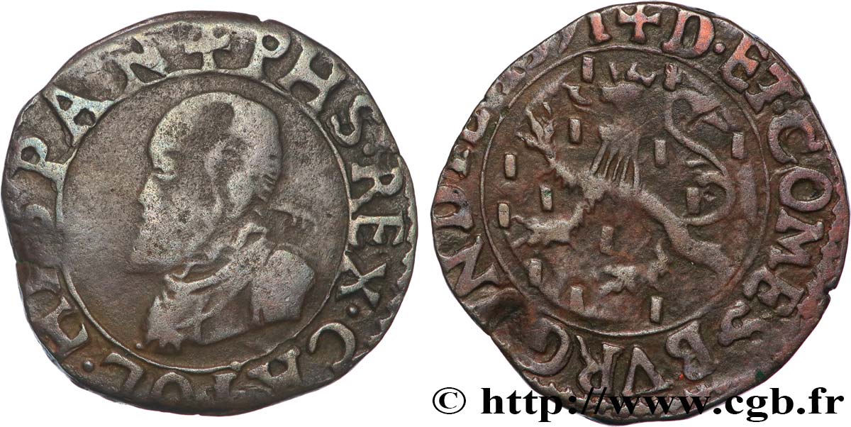 COUNTY OF BURGUNDY - PHILIPPE II OF SPAIN Double denier BC/BC+