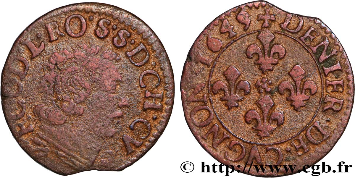 ARDENNES - LORDSHIP OF CUGNON - FERDINAND-CHARLES OF LÖWENSTEIN Denier tournois, type 1 XF