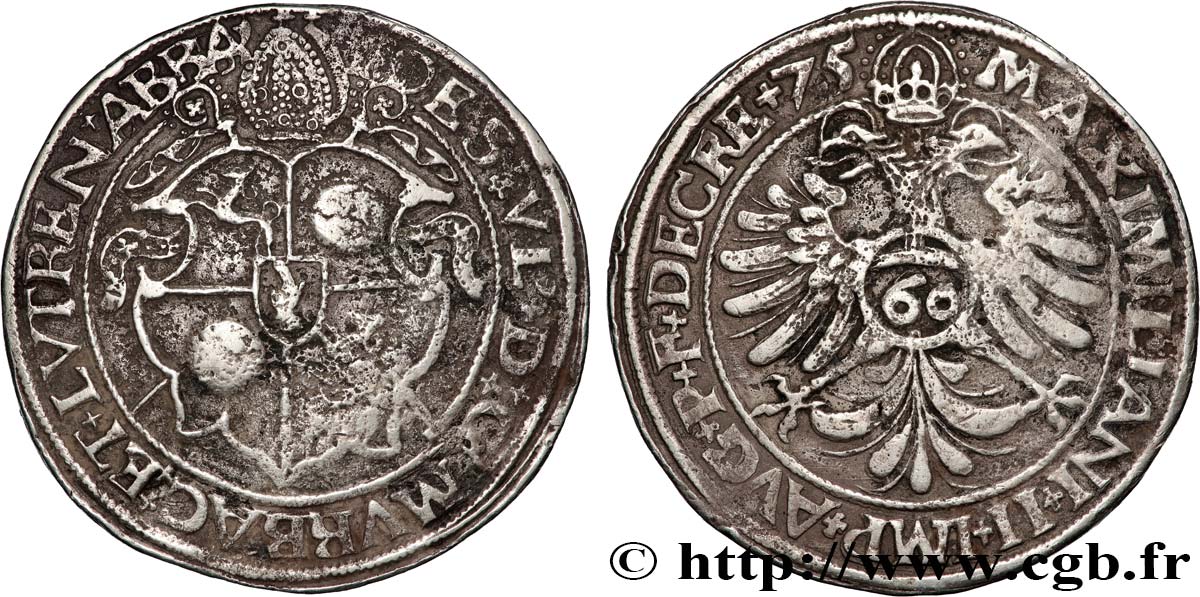 MURBACH AND LURE - JOHANN-ULRICH OF RAITENEAU Guldenthaler (60 Kreuzers) XF