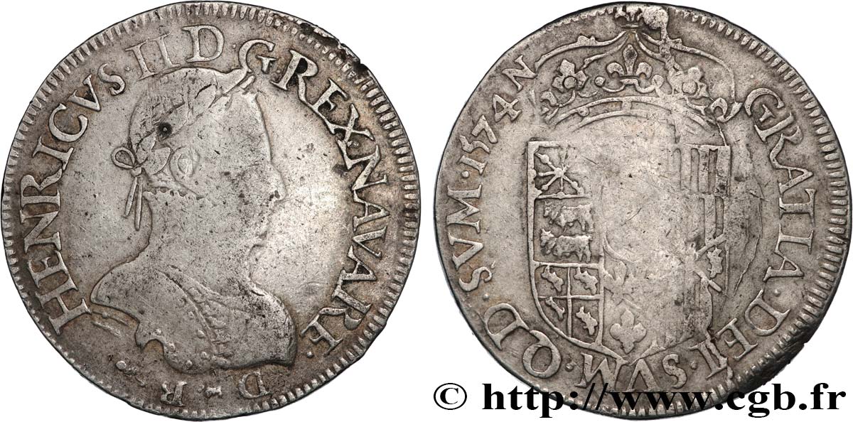 NAVARRE-BÉARN - HENRI III DE NAVARRE, II DE BÉARN Teston TB+