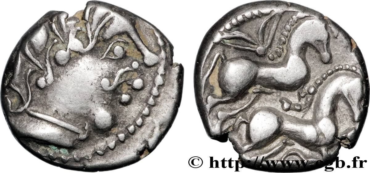 PICTONES / BITURIGES - MID-WESTERN, Unspecified Drachme aux deux chevaux, tête moustachue, série A2 AU