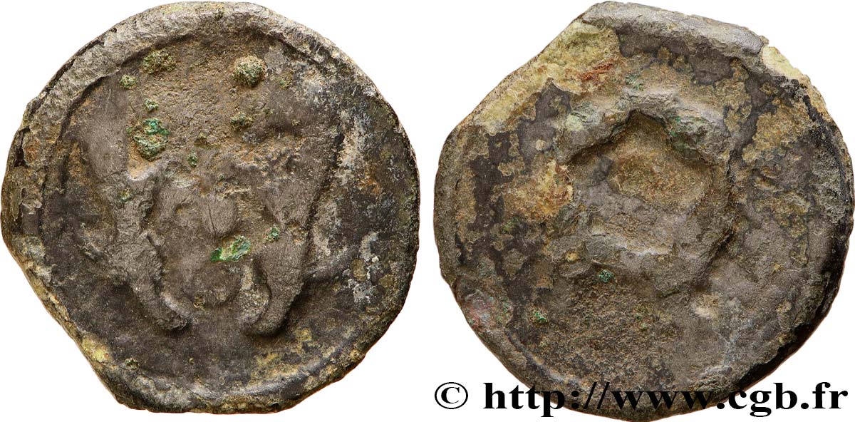 GALLIA BELGICA - SUESSIONES (Area of Soissons) Potin aux animaux affrontés, classe II VF