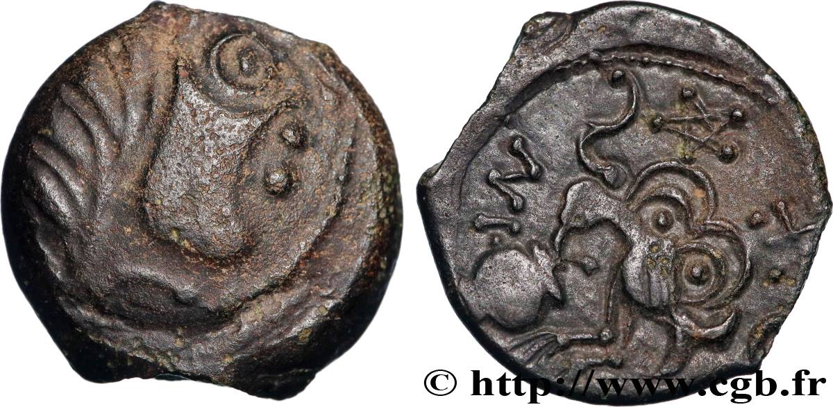 SENONES (Area of Sens) Bronze INS à l’oiseau et au vase, classe VIII XF/AU