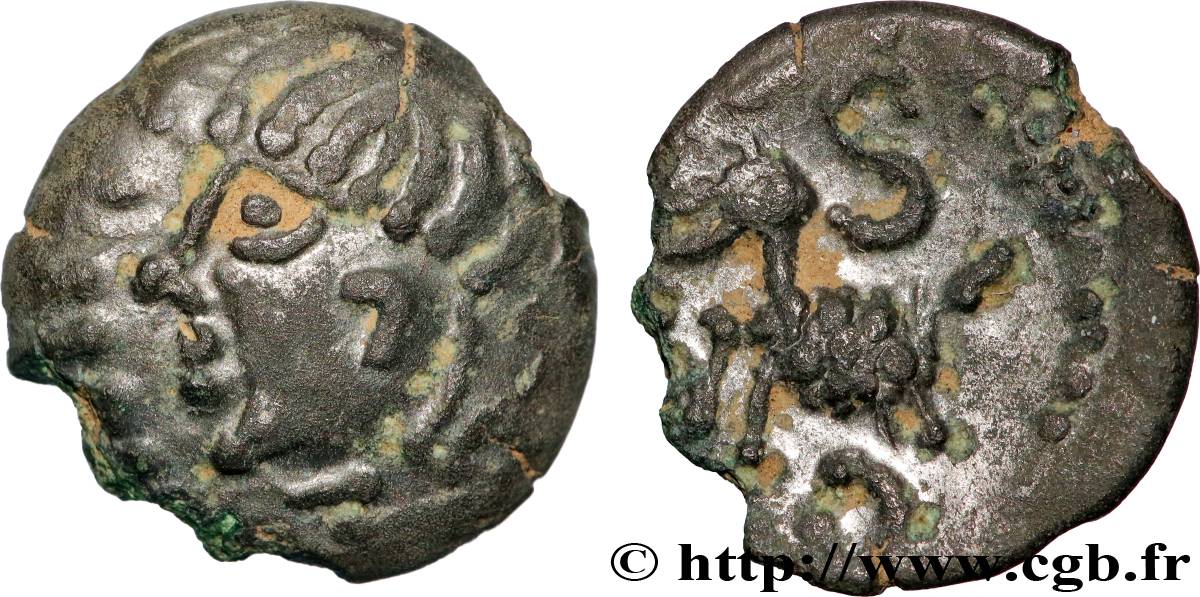 ANDÉCAVES (Région d Angers) Bronze VALETIA à la tête casquée et au lion TTB+