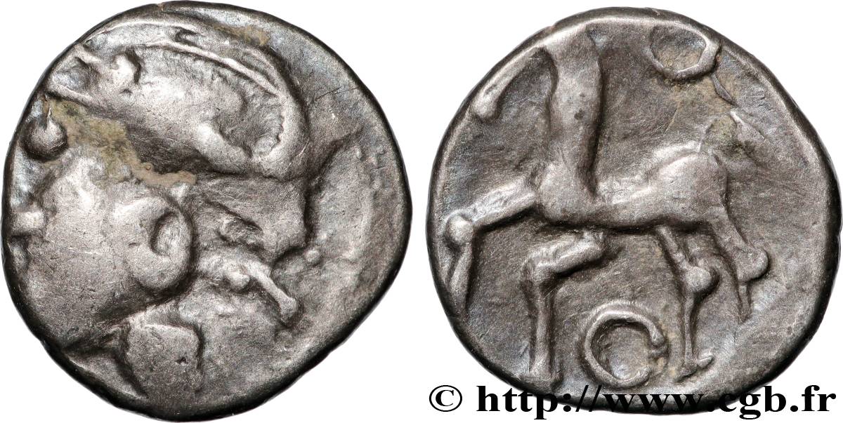 EDUENS, ÆDUI (BIBRACTE, Area of the Mont-Beuvray) Denier à la tête casquée AU