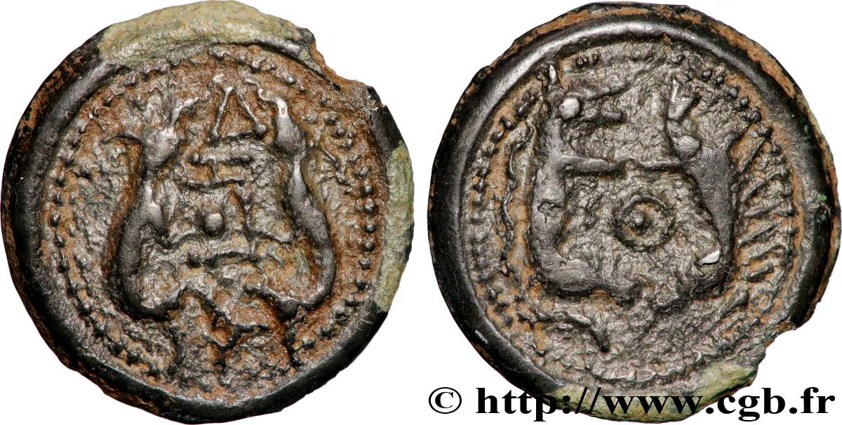 GALLIA BELGICA - SUESSIONES (Area of Soissons) Potin aux animaux affrontés, classe I XF