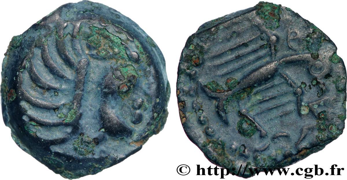 GALLIA - CARNUTES (Area of the Beauce) Bronze à l’aigle et à la rouelle, tête à droite XF