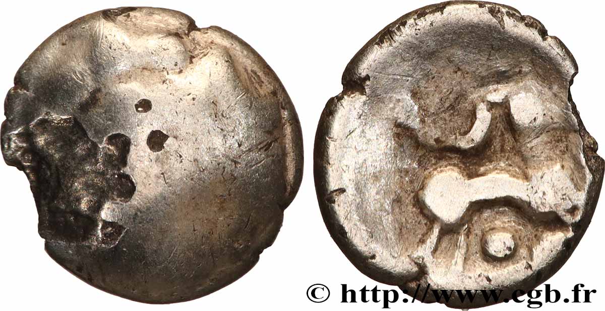 RÈMES (Région de Reims) Quart de statère “aux segments de cercles”, cheval à droite B/TTB+