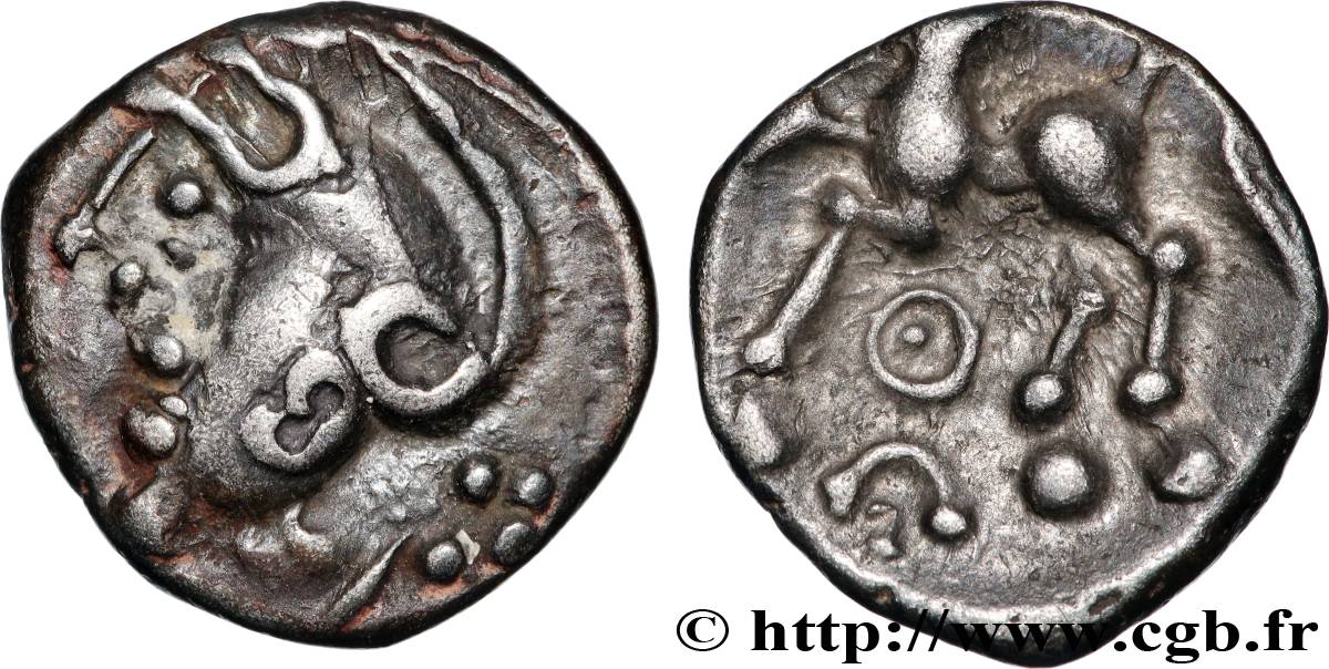 GALLIEN - NORDGALLIEN - ÆDUI (BIBRACTE, Region die Mont-Beuvray) Denier à la tête casquée fVZ