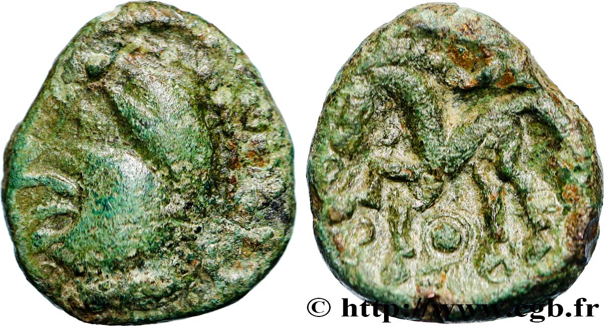 GALLIA BELGICA - AMBIANI (Area of Amiens) Bronze à la tête casquée et au cheval, DT. 382 XF