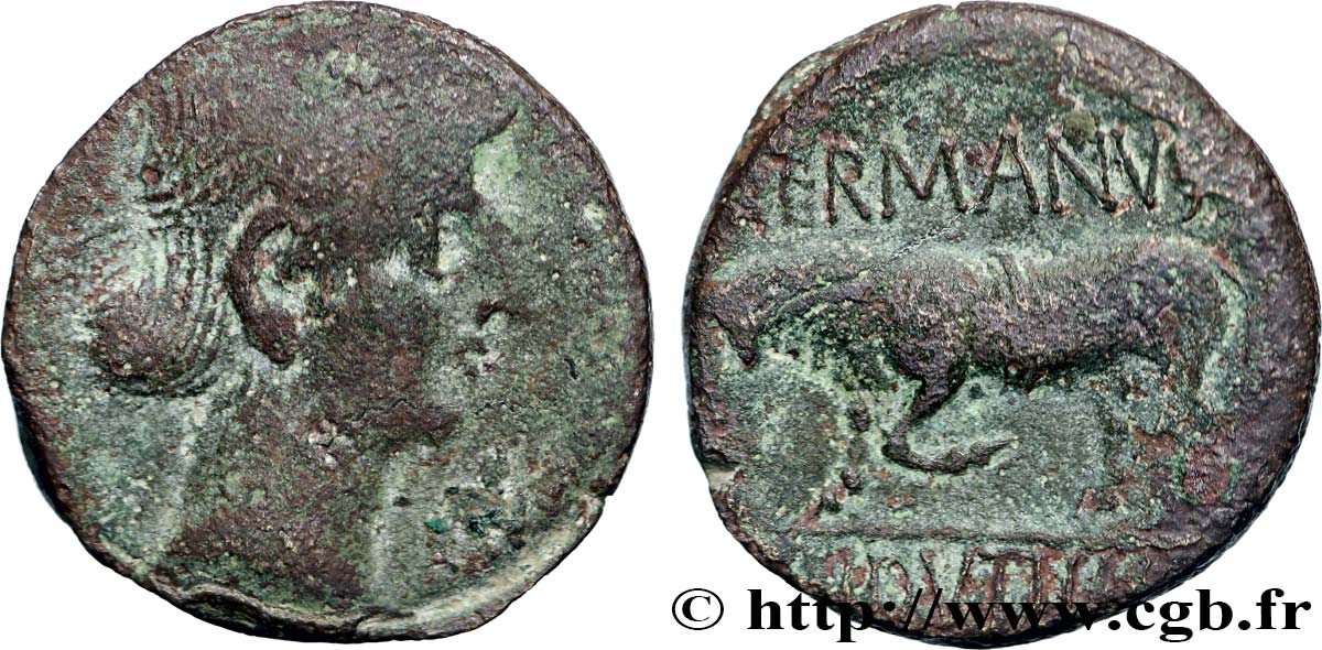 GALLIA BELGICA - REMI (Area of Reims) Bronze GERMANVS INDVTILLI au taureau (Quadrans) VF/XF