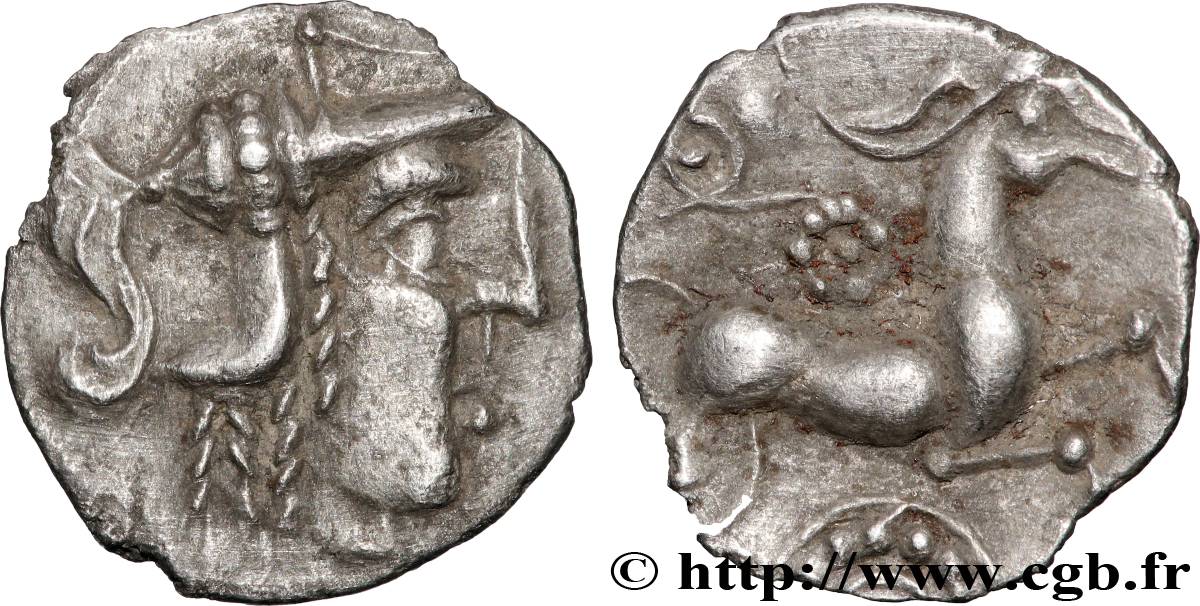 GALLIA - AULERCI CENOMANI (Area of Le Mans) Denier à la tête casquée à droite à la roue perlée AU