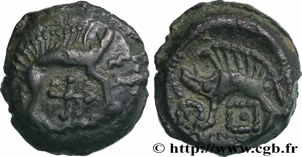 VÉLIOCASSES (Région du Vexin normand) Bronze aux sangliers de Saint-André-sur-Cailly TTB/TTB+