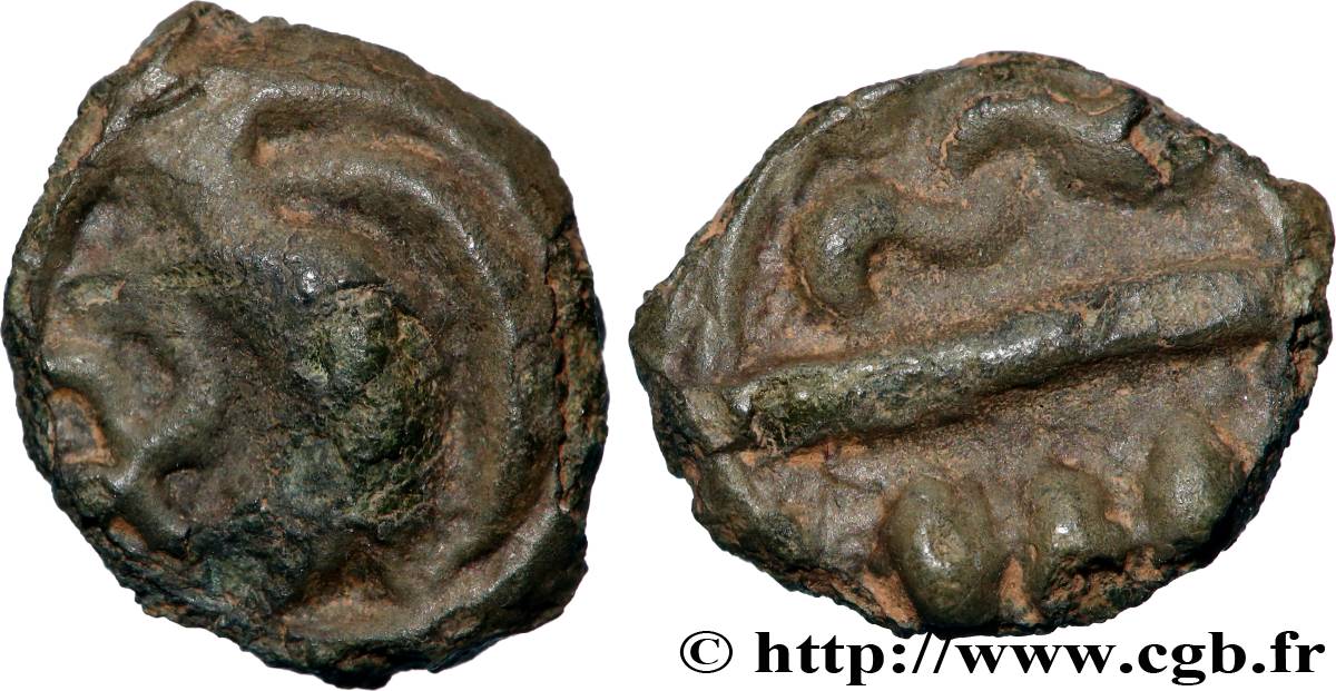 AULERQUES ÉBUROVICES (Région d Évreux) Potin à l’esse et aux chevrons, stylisé TTB+