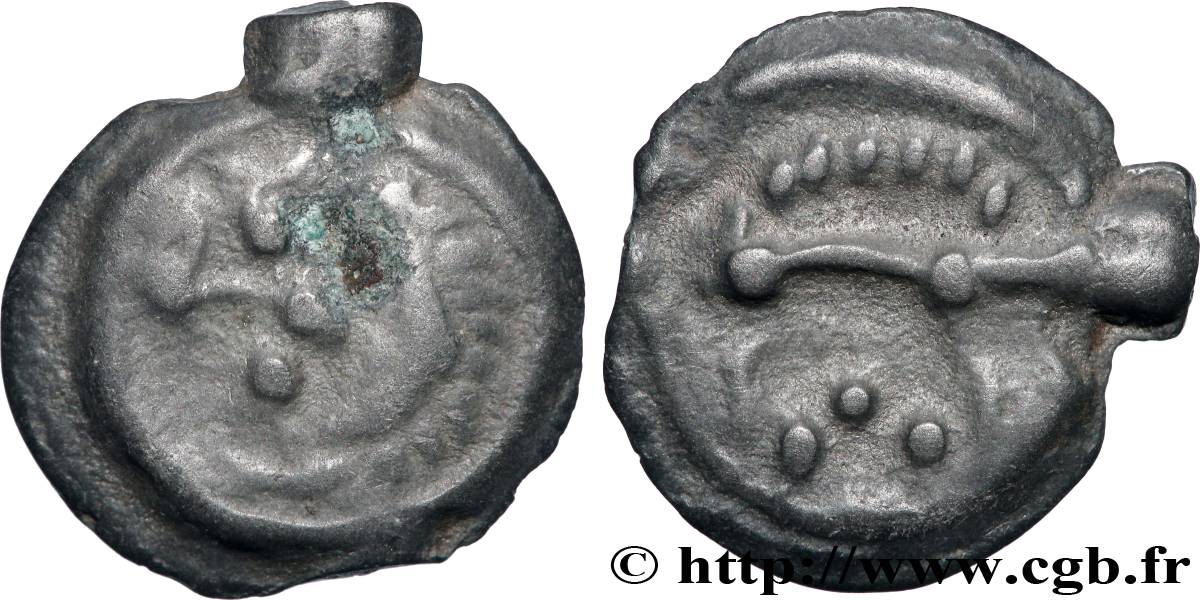 AULERQUES ÉBUROVICES (Région d Évreux) Potin au sanglier enseigne, tête chevelue TTB/TTB+