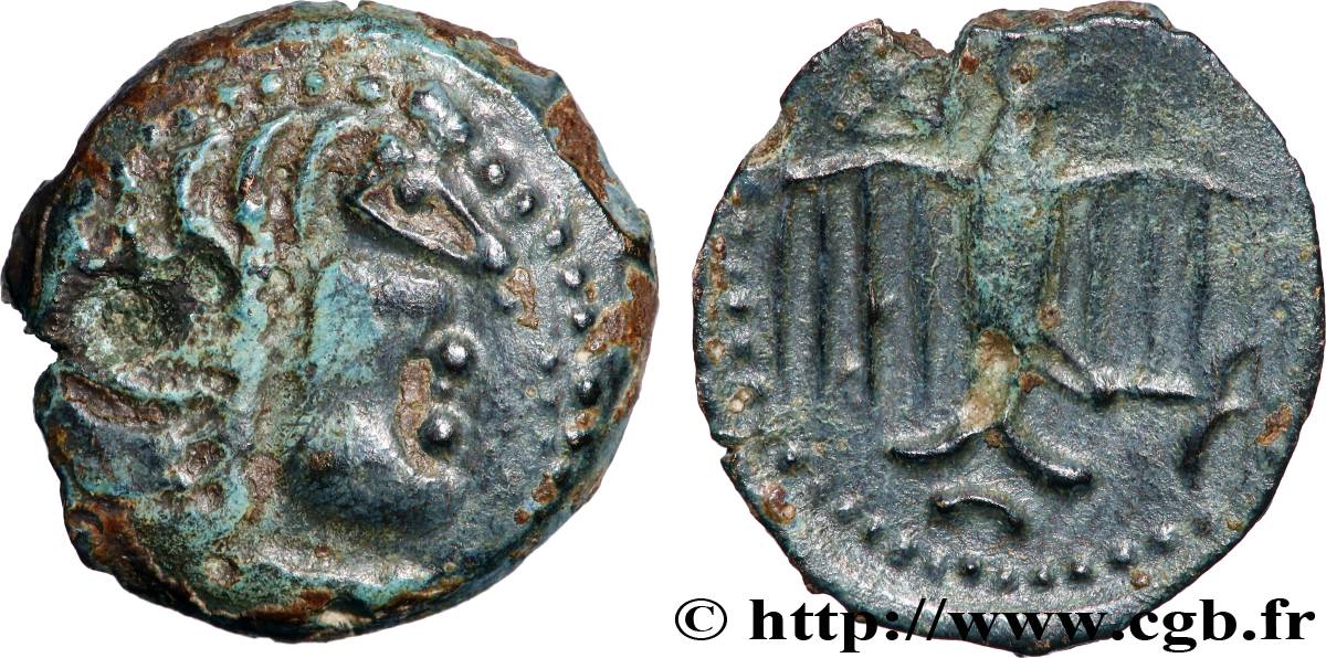 CARNUTES (Région de la Beauce) Bronze à l’aigle et à la rouelle, tête à droite TTB