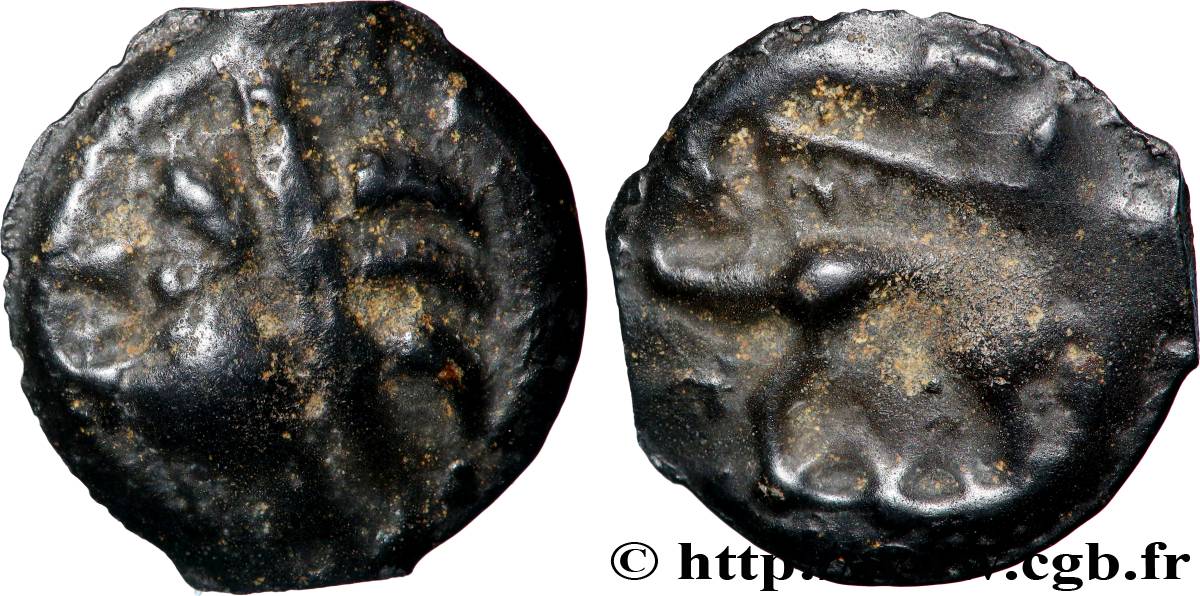 LEUQUES (Région de Toul) Potin à la tête d’indien, classe Ij/h TTB