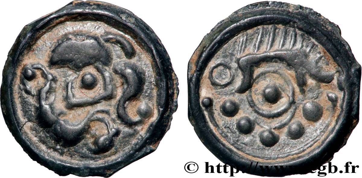 SUESSIONS (région de Soissons) Potin au sanglier, au torque et aux globules SUP