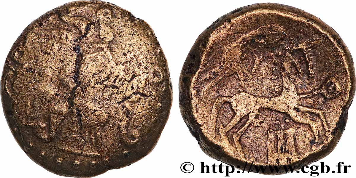 ÉDUENS (BIBRACTE, région du Mont-Beuvray) Statère en électrum à la lyre, type de Chenôves TB+/TTB