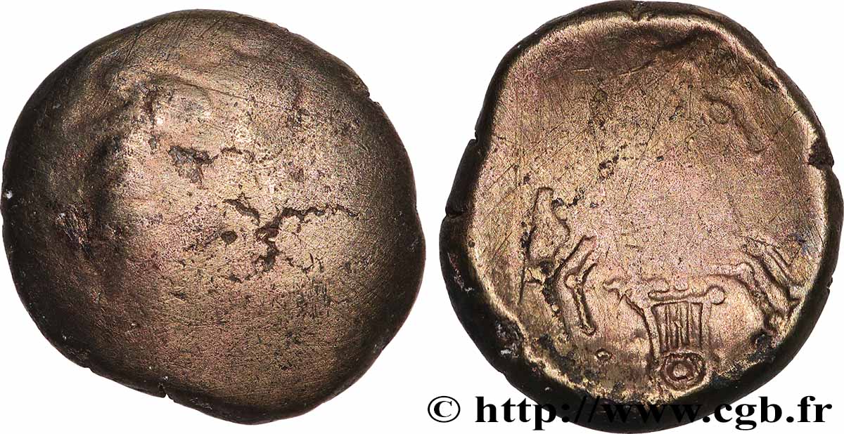 ÉDUENS (BIBRACTE, région du Mont-Beuvray) Statère en électrum à la lyre, type de Chenôves B/TB+