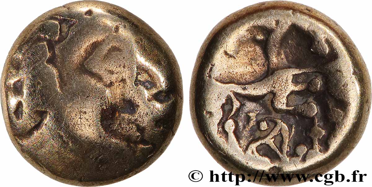 ÉDUENS (BIBRACTE, région du Mont-Beuvray) Quart de statère en électrum au triskèle, type de Chenôves TB+