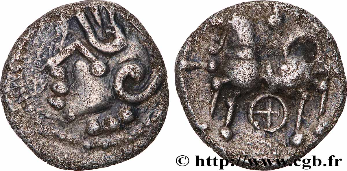 ÉDUENS (BIBRACTE, région du Mont-Beuvray) Denier à la croisette et à la rouelle TTB/TTB+