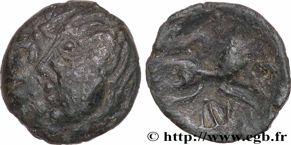 ANDÉCAVES (Région d&nbsp;Angers) Bronze VALETIA à la tête casquée et au lion TB+