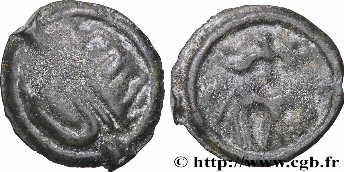 ÉDUENS, INCERTAINES Potin SECISV ou SELISV au génie ailé TTB