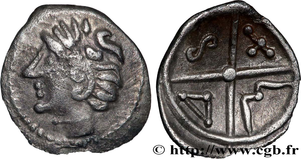 SÉQUANES (Région de Besançon) Obole à la croix, MASO tête à gauche, type du coin d’Arbois TTB+