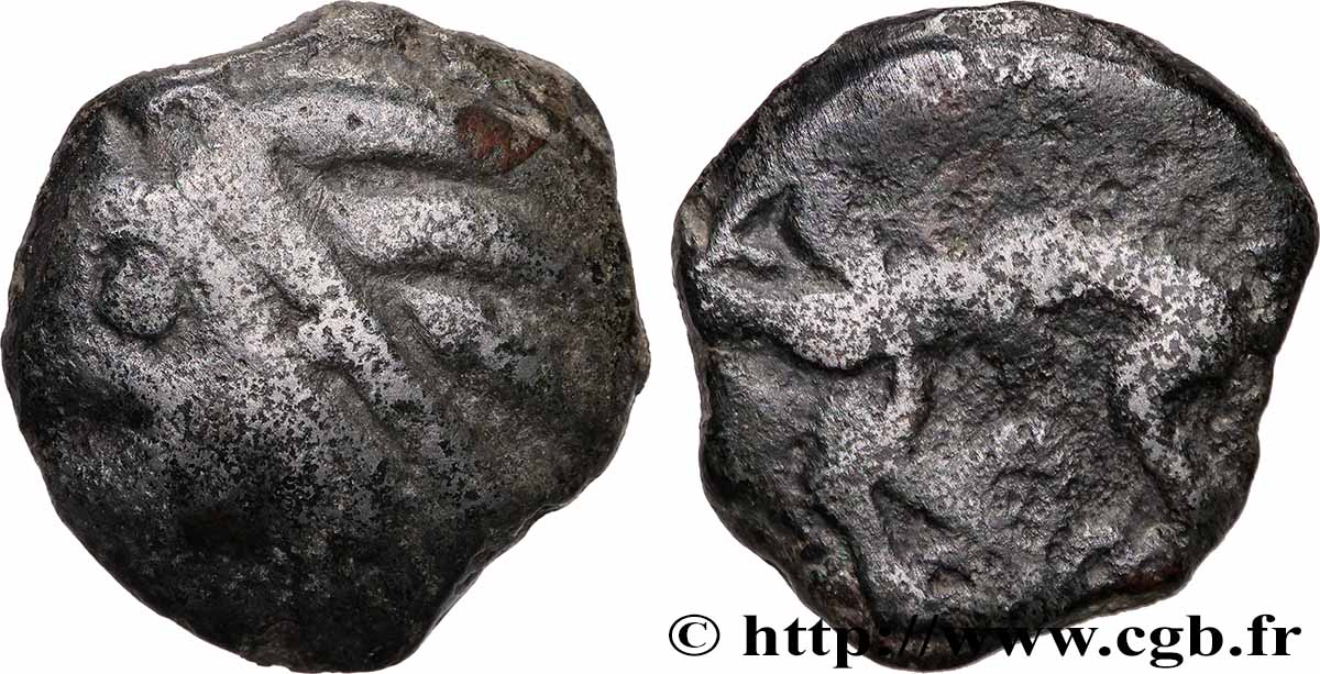 GALLIEN - BELGICA - LEUCI (Region die Toul) Potin à la tête d’indien, classe Ij/h fSS/S