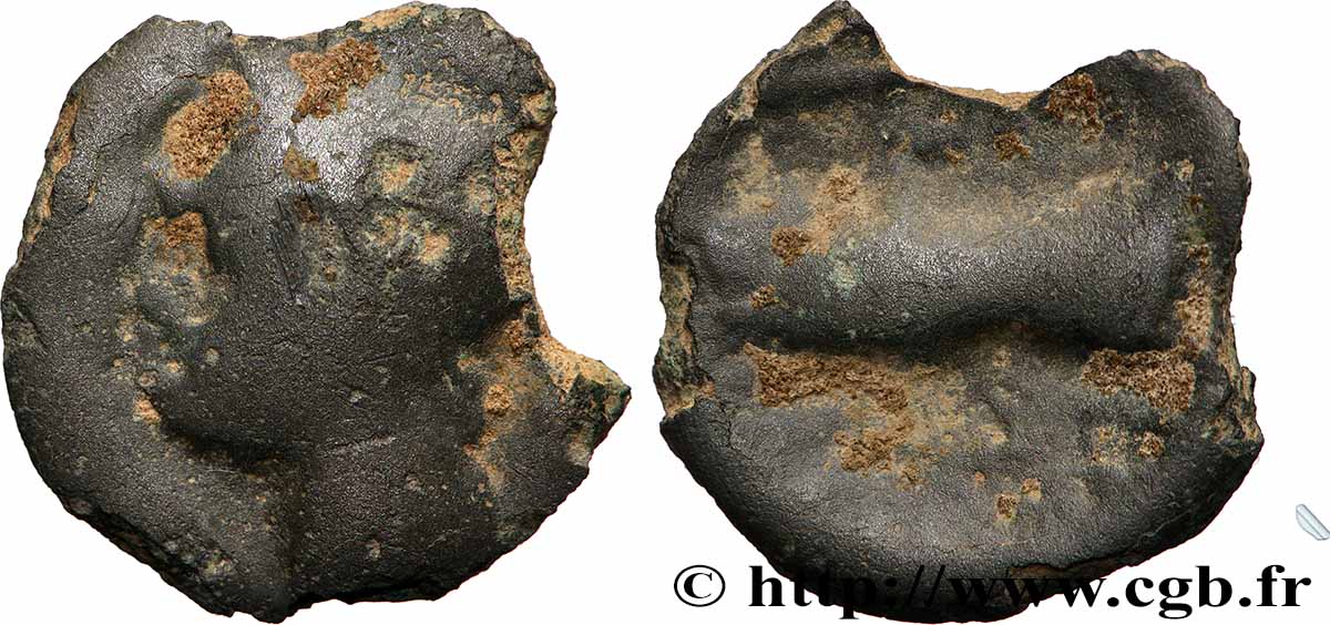 TURONS (Région de Touraine) Potin “à la tête diabolique”, taureau à droite TB