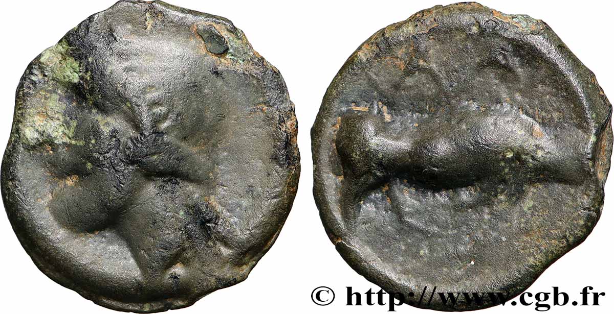 BITURIGES CUBES, INCERTAINES Potin MA au taureau à droite TTB