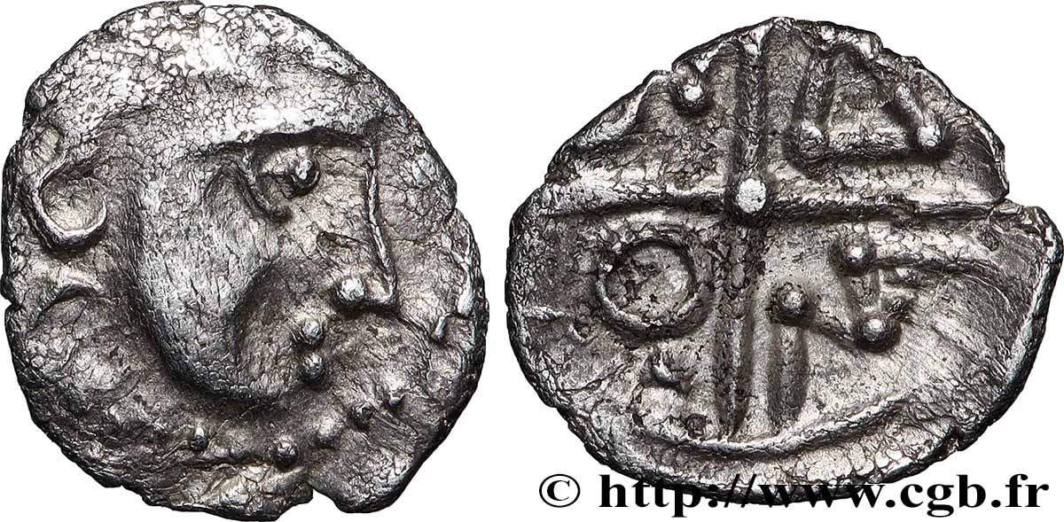SÉQUANES (Région de Besançon) Obole à la croix, MASO tête à droite, type du coin d’Arbois TTB+