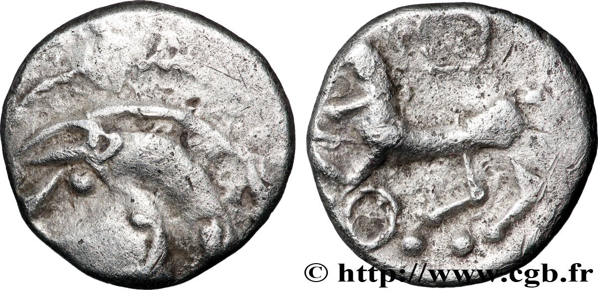 ÉDUENS (BIBRACTE, région du Mont-Beuvray) Denier à la tête casquée TTB